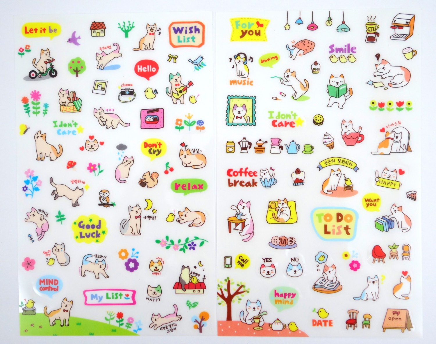 SIX sheets Korean cat stickers, kawaii stickers, kitten stickers, cute