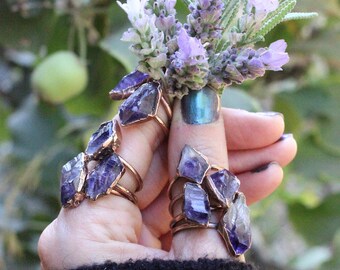 Raw Amethyst Ring Raw Crystal Ring Raw Crystals and Stones Amethyst Crystal Ring Bohemian Ring Raw Stone Ring Amethyst Jewelry Raw Crystals