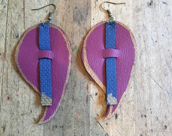Handmade drop earrings cranberry and navy