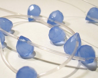 Semi-Precious Faceted Blue Chalcedony Tear Drop Briolettes - 10mm x 12mm - 4 pieces - 5355