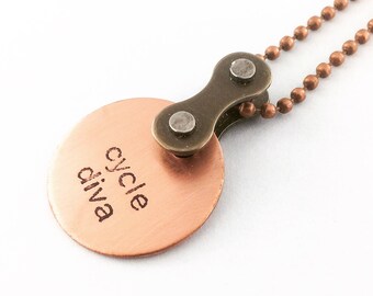 Cycle diva bicycle jewelry, cycling gift, bike accessory, mountain bike jewelry, bmx pendant, road bike accessories, fixie necklace