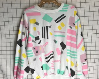 Vintage 80's Shapes Geometric Memphis Pattern Pastel Sweatshirt