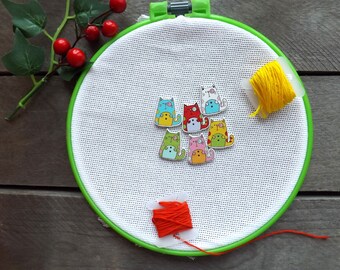 Needle minder Cat Needle Keeper Magnetic The SET of 2 Needle Minders Wooden needle minder Cat Cross Stitch holder Cute Cat Size 1 inch