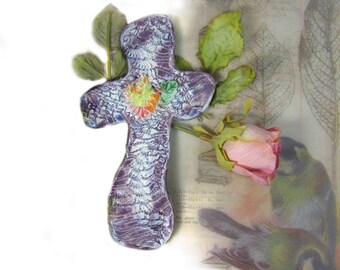 Wall Hanging Cross, Cross for Wall, Ceramic Cross, Decorated Art Wall Cross, house warming gift, # 75