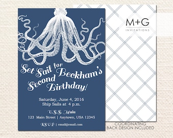 Nautical Set Sail Octopus Invitation: Digital Printable