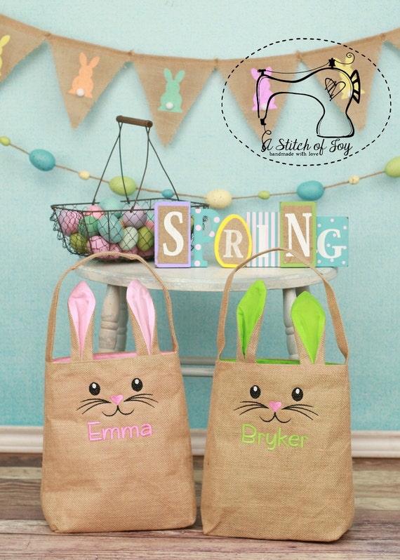 Easter Bunny Tote Bags Personalized Easter Bunny Bags Burlap