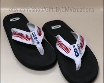 PERSONALIZED BASEBALL flip flops / sandals FREE Personalization - womens baseball sandals - baseball mom Baseball glitter sandals flip-flops