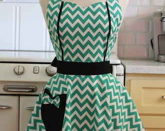 Retro Apron Green and White Chevron MAGGIE
