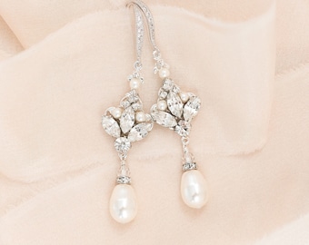 Bridal Earrings Chandelier, Bridal Earrings Vintage, Bridal Jewelry, Earrings Pearl and Crystal