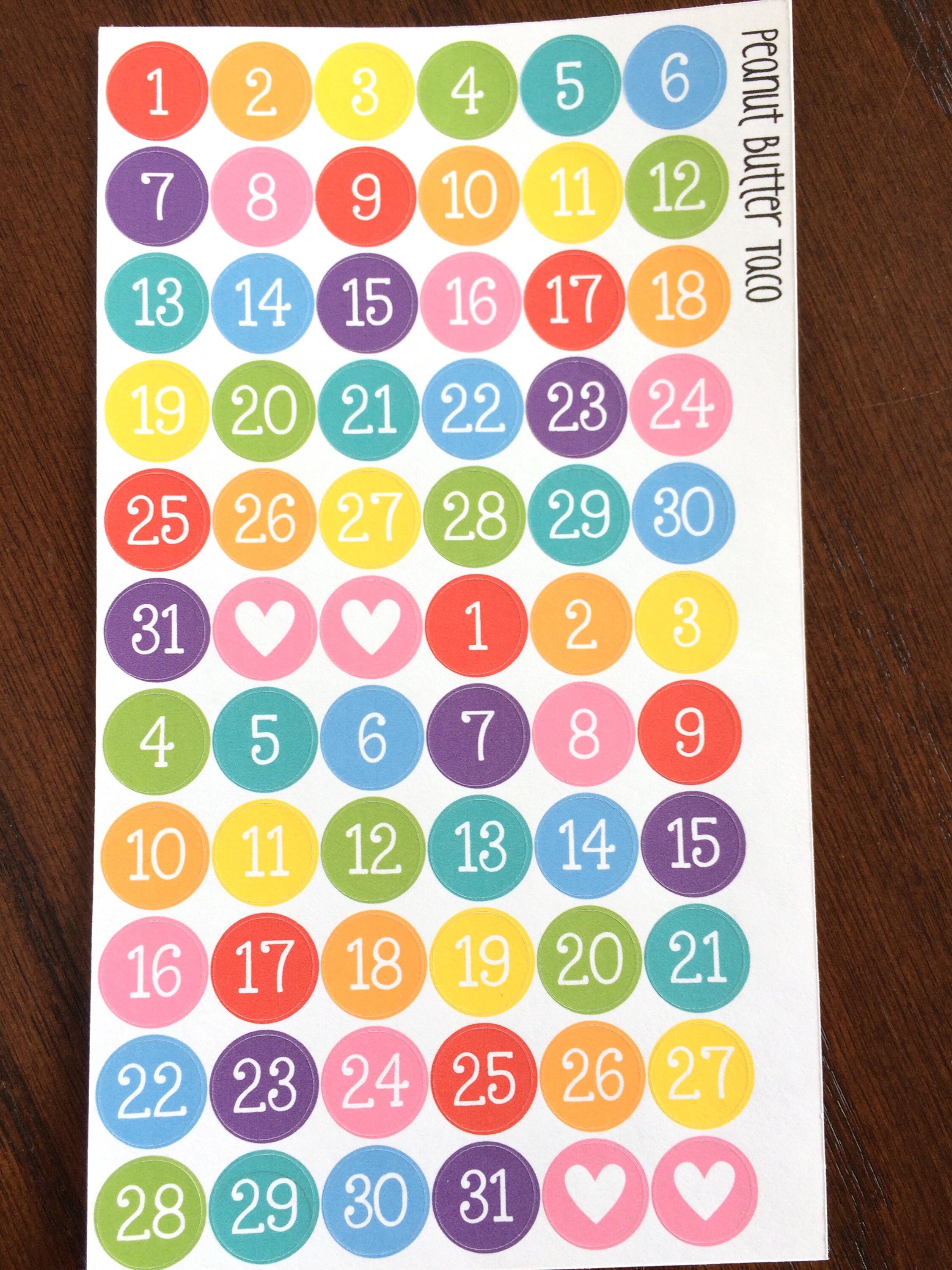 large rainbow date covers planner number stickers