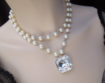 pearl necklace, bridal rhinestone necklace, Statement Bridal necklace, Wedding Rhinestone necklace, rhinestone and pearl necklace, SAHARA