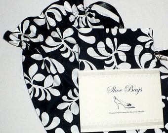 Black and White, Shoe Bags, Travel, Storage, Organize, Lingerie, Drawstring cotton bags, Set of 2