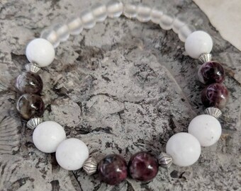 Rhodonite, white jasper and glass pain relieving bracelet