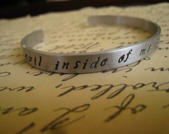 Dr. Horrible "Evil Inside Of Me Is On The Rise" Bangle, Dr. Horrible's Sing-a-Long Blog Inspired, Hand Stamped Aluminum, FREE SHIPPING