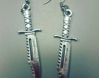 Knife earrings, dagger earrings, silver knife earrings, large knife earrings, knife jewelry, dagger jewelry, knives, knife