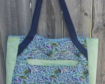 Tote bag, book bag, diaper bag, sewing bag, teacher's bag, work bag, snails and leaves