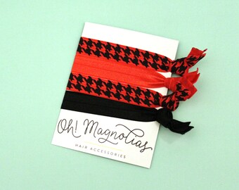Houndstooth Elastic Hair Ties, Black & Red Hair Ties, Elastic Hair Ties, Ponytail Holder, Hair Ties, No Crease Hair Ties, Hair Accessories