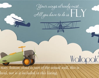 Airplane Wall Decal - Nursery Wall Decal - Flying Wall Decal - Wall Decal - Airplane Wall Decor - Nursery Wall Art - Wallapalooza Wall Decal