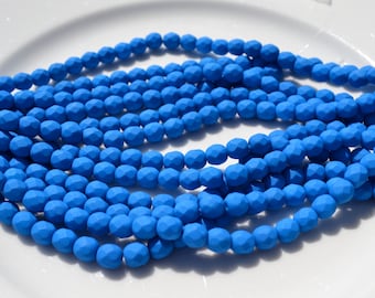 Neon Electric Blue 6mm Faceted Fire Polish Round Czech Glass Beads 25