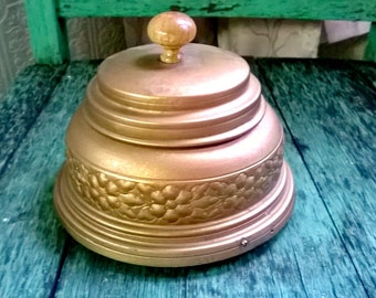 French Art Nouveau Gold Metal Powder Box, Ornate Trim, Music Box, Powder Tureen,Boudoir