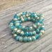 Czech Artisan 6 x 9 mm Faceted Rondelle Rondell Beads--Matted Aqua Teal, Crystal and White with Gold