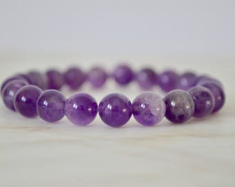 PURE. Amethyst Bracelet. Stretch Bracelet. Meditation Bracelet. Calming Bracelet. February Birthstone. Stacking Bracelet.Gemstone Bracelet.