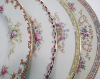 Vintage Mismatched China Dinner Plates, Bridal Luncheon,Wedding, Shabby, Bridal Gift, Farmhouse, Rustic, Chic, Cottage Chic - Set of 4