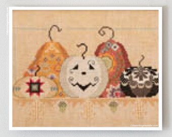 Playing With Jax cross stitch patterns by Cross-Eyed Cricket at thecottageneedle.com October Halloween Autumn harvest pumpkin jack-o-lantern