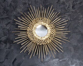 Gold Starburst Mirror, Sunburst Mirror #1008 16in, handmade mirror, mid century modern mirror, farmhouse mirror, customizable, star mirror