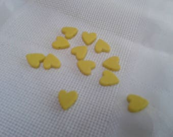 set of 12 beads lemon yellow heart shape