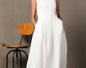 White Linen Dress, linen dress, maxi dress, white maxi dress, white dress woman, linen clothing, plus size dress, plus size clothing C538