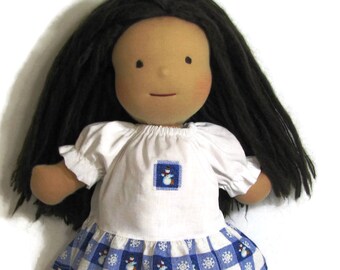 Waldorf doll clothes, 14 inch 15 inch 16 inch doll dress, snowflake snowman ruffle doll dress, Winter doll dress