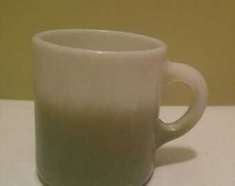 Vintage Milk Glass Avacodo Green Ombre and White Coffee Mug Cup