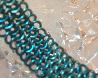 Chainmaille Bracelet- Turquoise- European 4 in 1 Weave