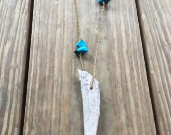 Turquoise Antler Tip Necklace | Antler Necklace | Turquoise Chain Necklace