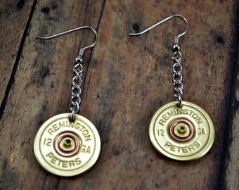 SHOTGUN SHELL EARRINGS ~ Bullet Shell Casings Dangle Earrings ~ 12g shotgun shells