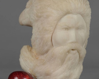 Winter Alabaster Sculpture Bearded Man and Eagles by Hank Smith