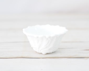 Small Vintage Milk Glass Embossed Flower and Leaf Design