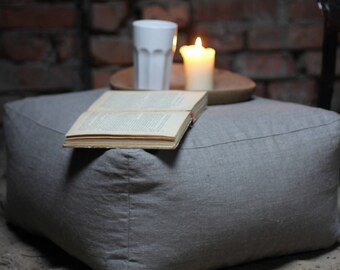 Linen square pouf, footstool, Grey ottoman, fabric pouf, foot rest, modern pouf, bean bag chair, rustic pouf, pouf table, floor pillow