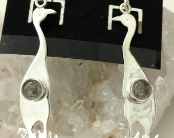 Black Tourmalinated Crane Earrings