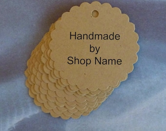 50 circle tags free US shipping scallop tags kraft tags w twine personalized tags gift tags price tags product tags etsy seller supplies