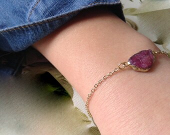 Rough Raw Ruby Gemstone Gold Bracelet
