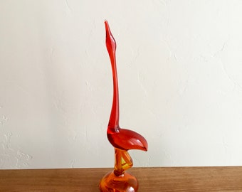 Vintage Viking Art Glass Persimmon Egret, Mid Century Modern Home Decor Collectible Bird Figurine