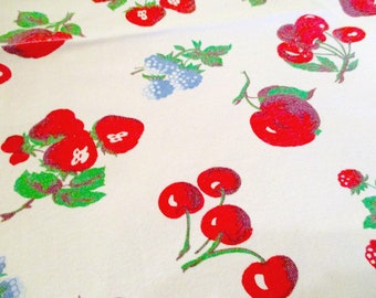 Wilendur TableCloth 52" x 46" Red Fruits Cherry, Strawberry, Apple, Berries 1950s