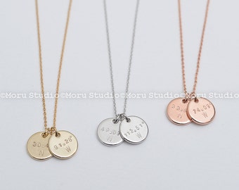 Coordinates Disc Necklace/ Custom Latitude & Longitude Disc Tags, Personalized Disk Necklace, Hand Stamped, Location Necklace Moru NCR102