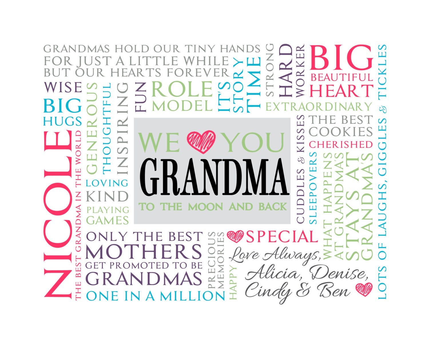 Personalized Grandmother Word Art Digital Image DIY