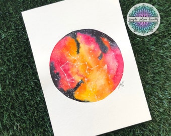 ORIGINAL - Fire Watercolour Galaxy with Sagittarius Constellation