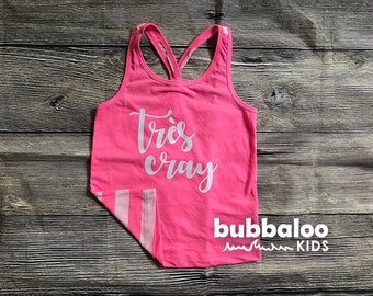 Little Girls "Tres Cray" Hot Pink Tank Top