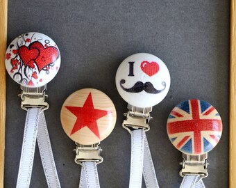 Pacifier/strap design "TRENDY red" wood tie clip