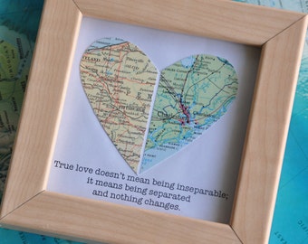 Personalized Gift for Boyfriend, Long Distance Relationship Gift Framed Map Heart Gift with Custom Text Quote Gift